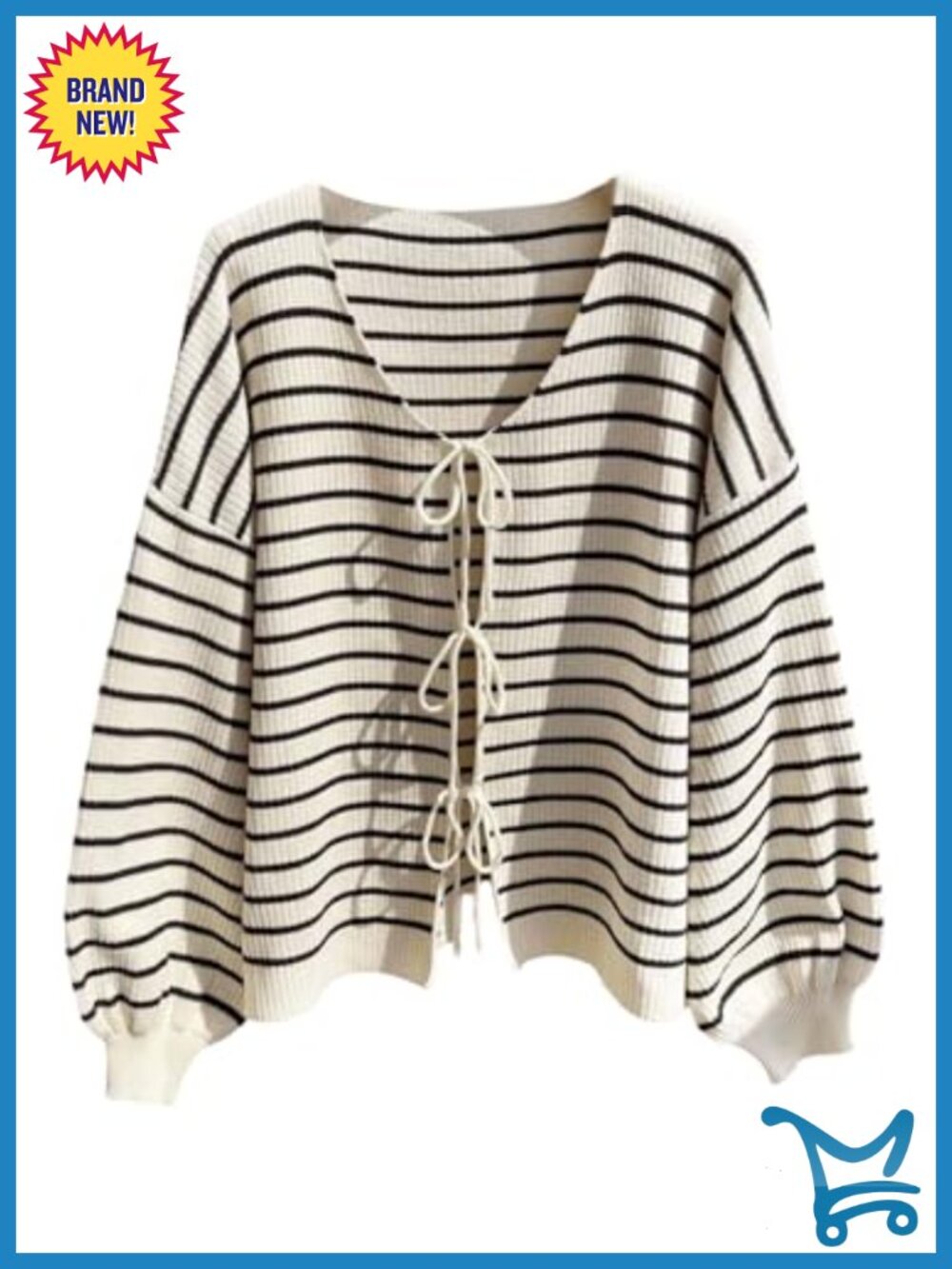 Plus Size Striped Tie Front Knit Cardigan Sweater